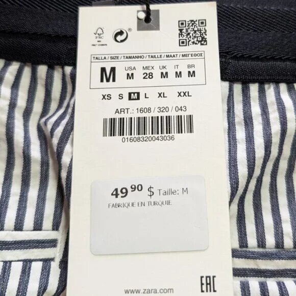ZARA PANTS elastic waist Sz M COTTON BLUE & WHITE STRIPES PREPPY NAUTICAL NWT ! - Picture 10 of 12